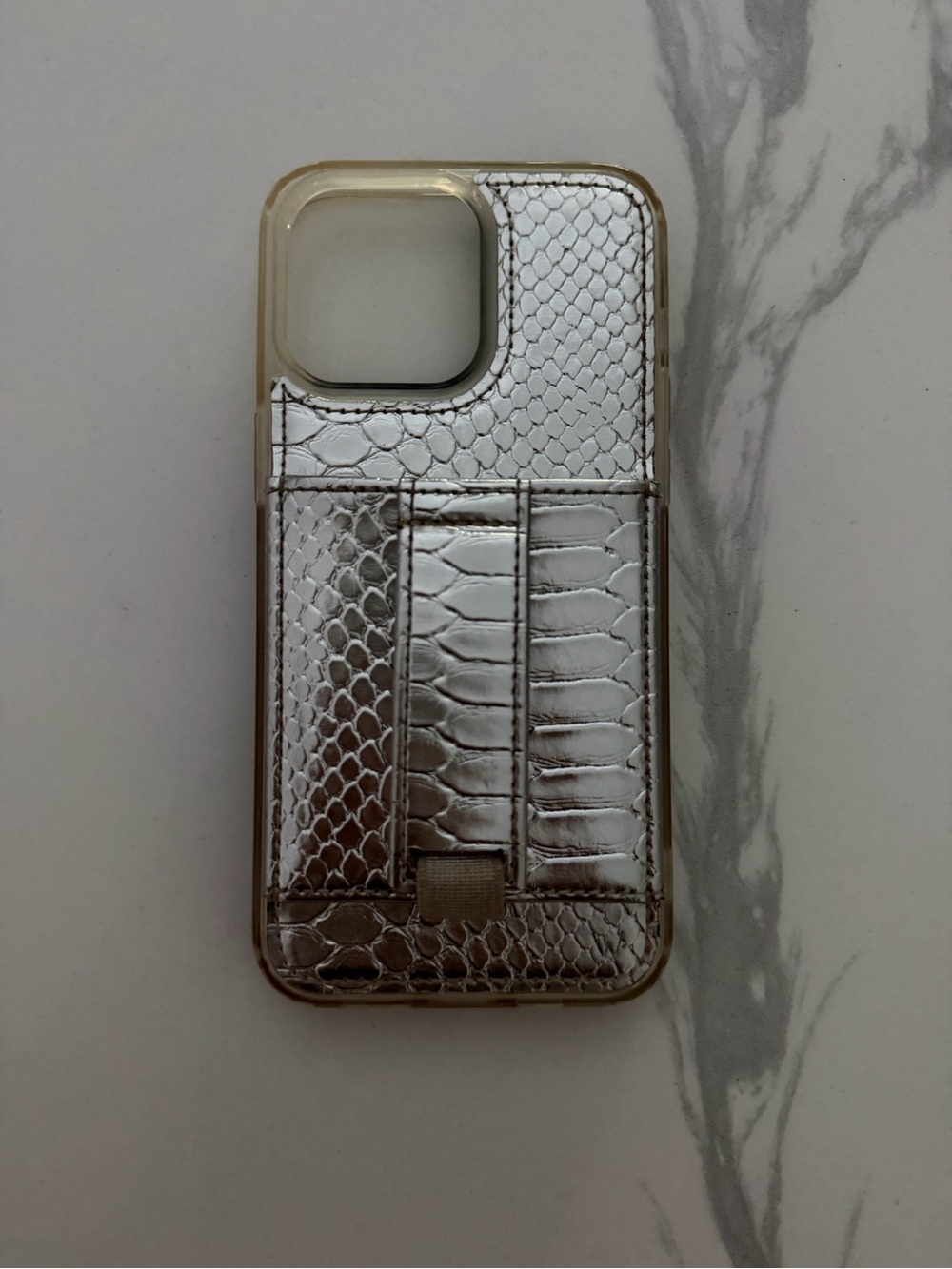 Wally Case iPhone 15 Pro Max Silver Croc-Texture Phone Case with Card Holder